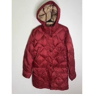 Abercrombie & Fitch Women's Small Red Quilted Puffy Parka Jacket Down Filled